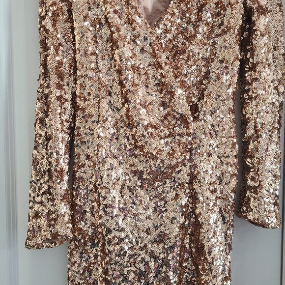 SEQUINS SZ 6 FRENCH CONNECTION ALEXIS SAMANTHA ROS GOLD SEQUIN PARTY DRESS XMAS - Picture 10 of 10